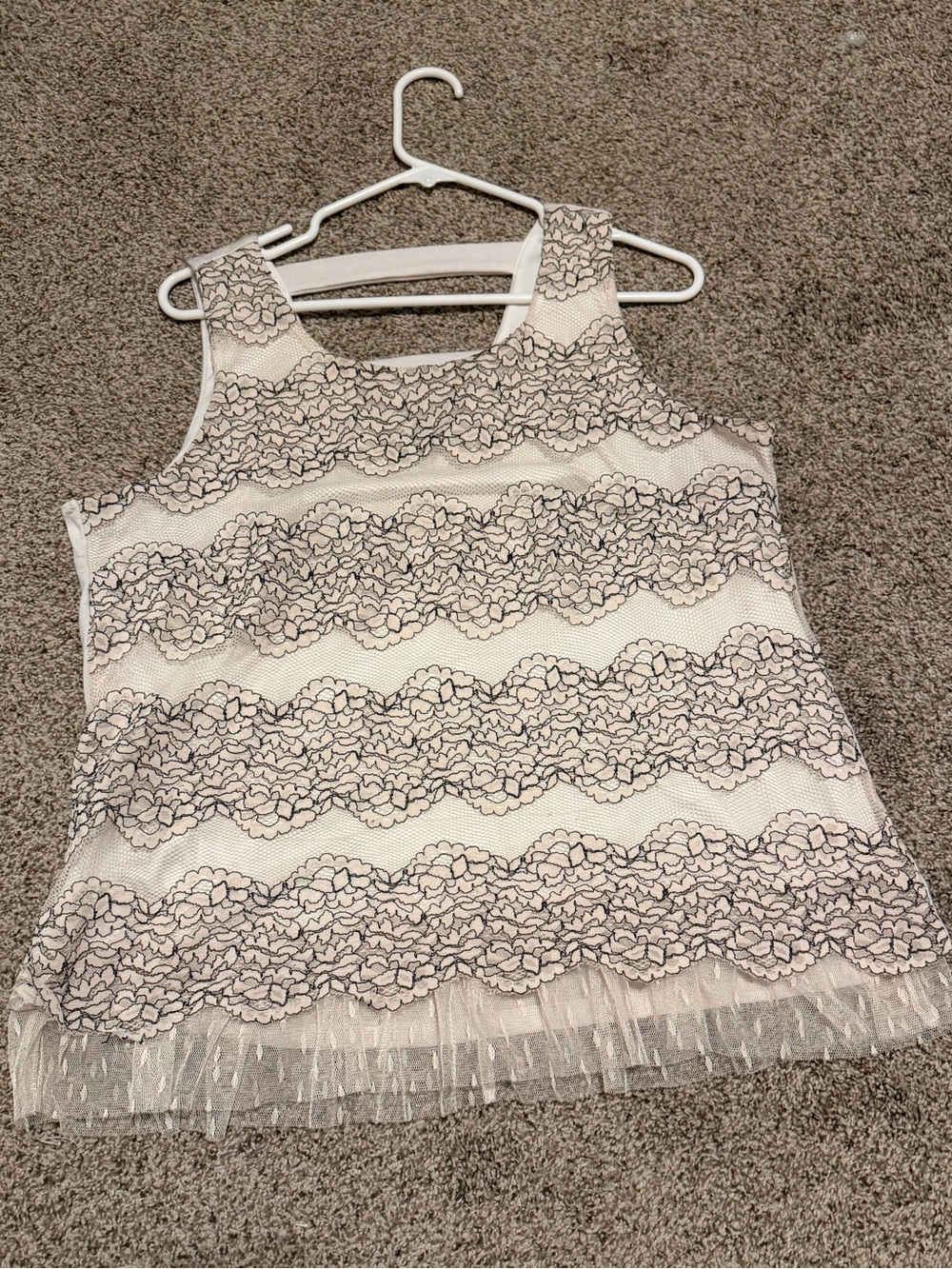 Maurices Cream Tank Top with Black Lace Stripes